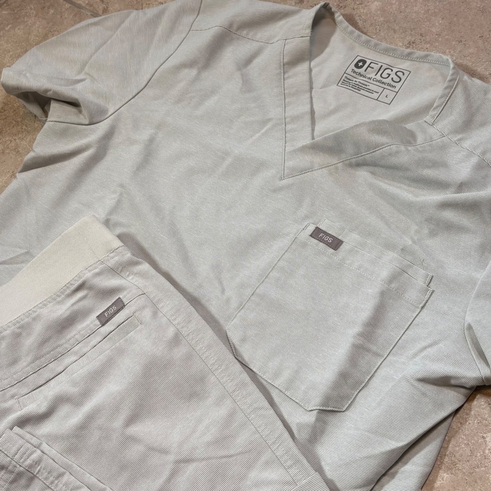 Figs Technical Collection Mens Scrub Set Grey Stripe Top L Pants M T2001